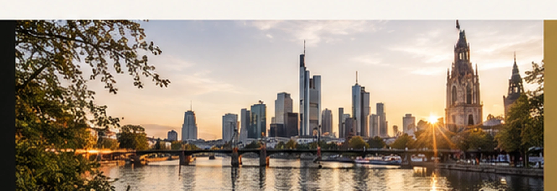 Frankfurter Skyline in warmem Abendlicht